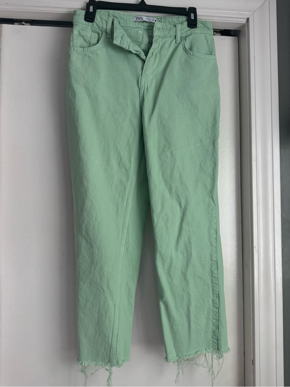 Zara Mint Green High-Rise Denim wide leg cropped Pants